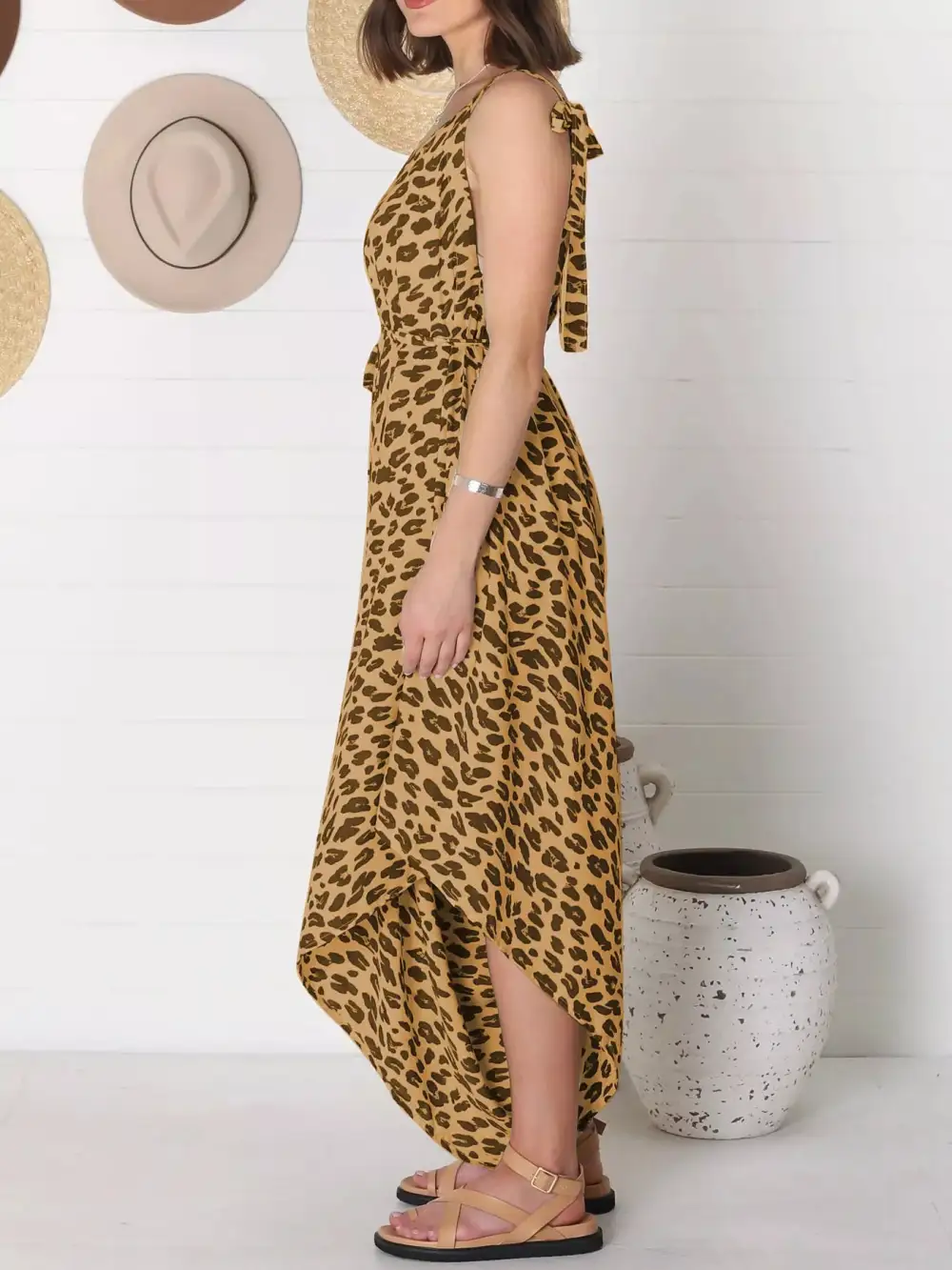 Plus Size Leopard Print V Neck Jumpsuit