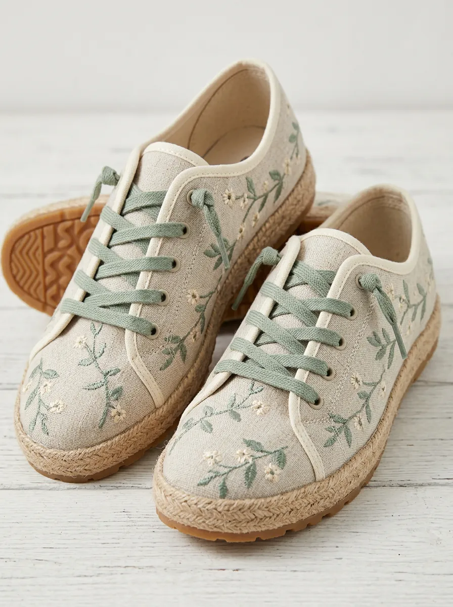 Women's Floral Embroidered Nature Inspired Canvas Sneakers