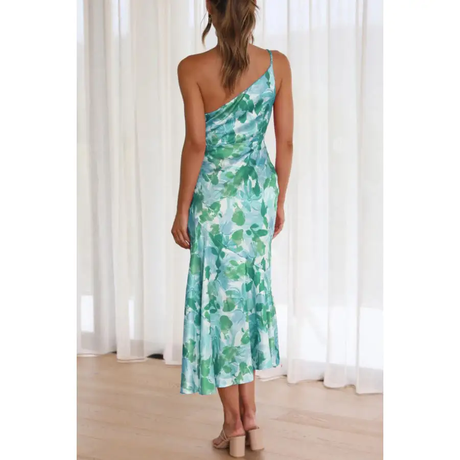 Ruched Single Shoulder Midi Dress