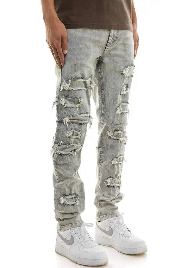 Men's Skinny Patchwork Stretch Jeans
