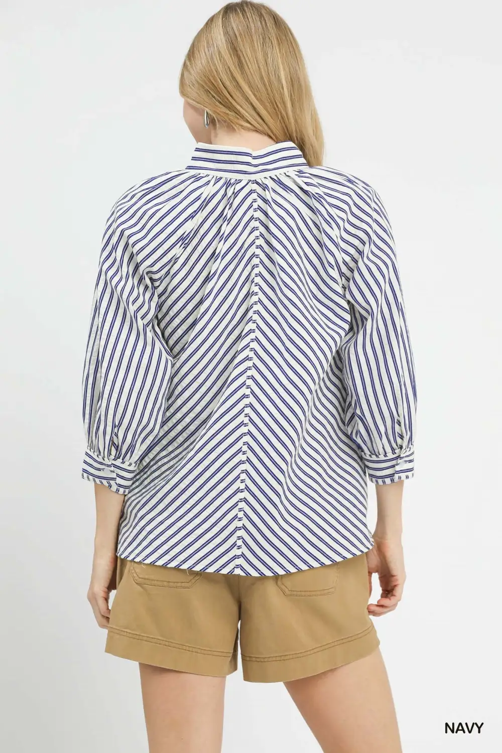 Striped V Neck Button Down Top