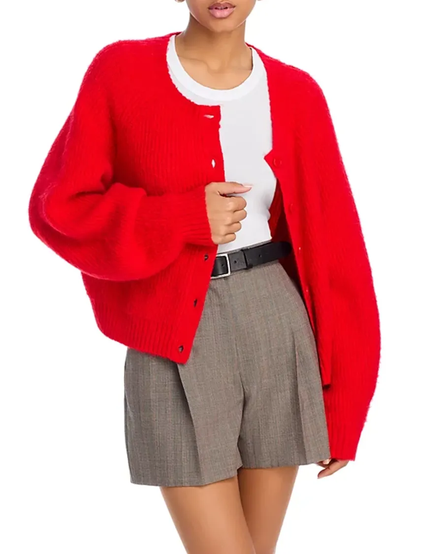 Drop Shoulders Crewneck Button Front Cardigan