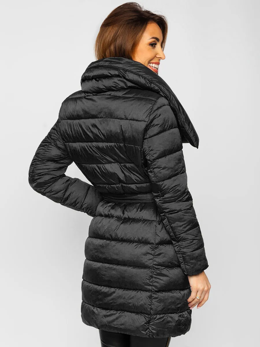 Black long women's winter jacket