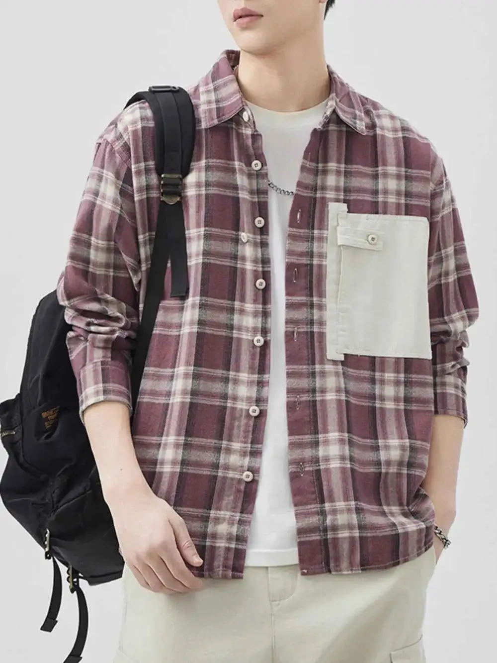 Plaid Button Down Shirt with Contrast Pocket