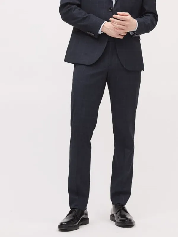 Commuting Style Navy Windowpane Suit Pant