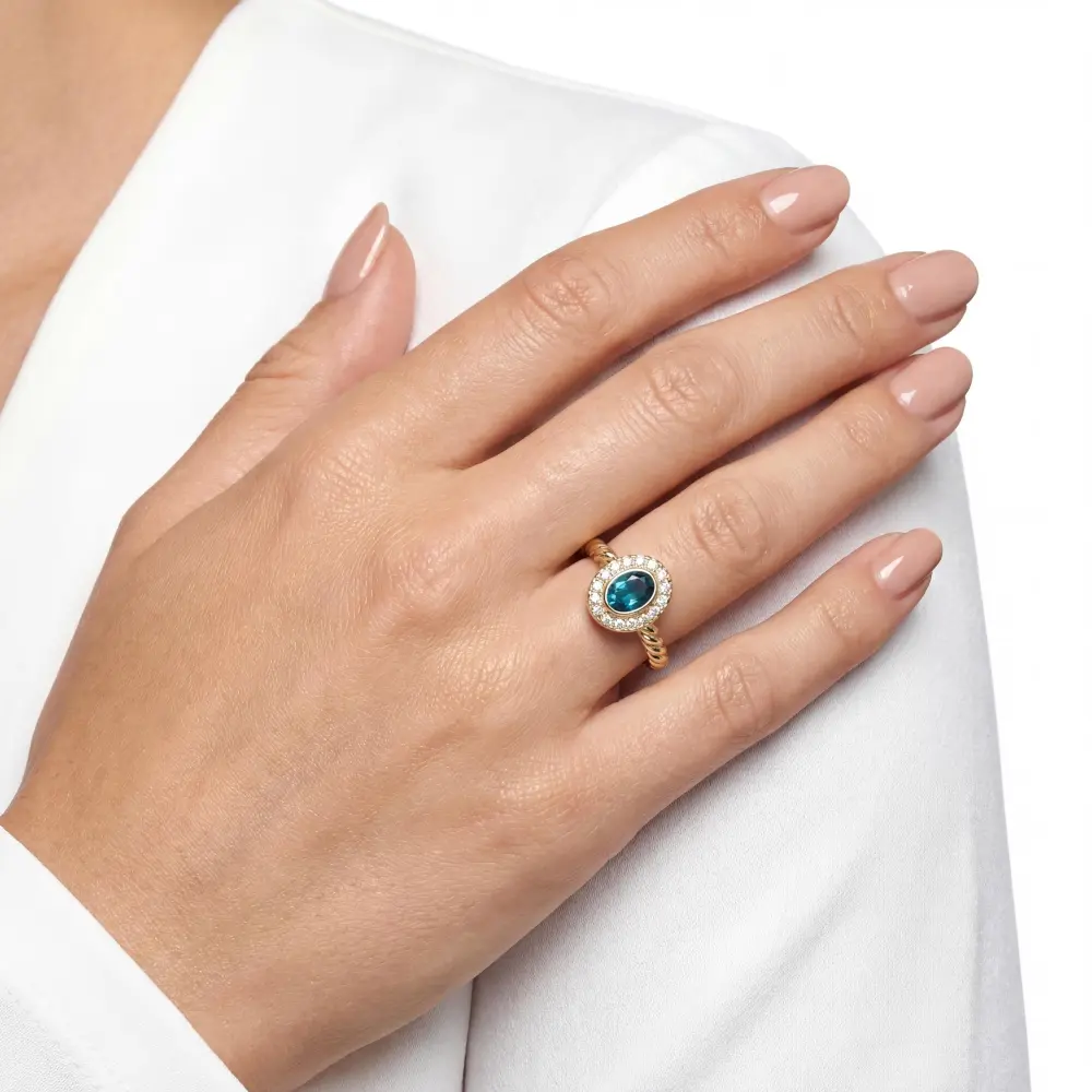 Simulated Turquoise Oval Halo Ring