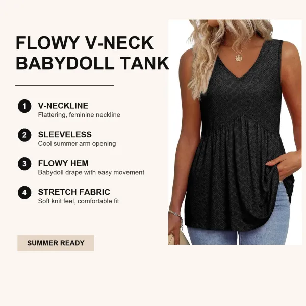 Women's Flowy V-Neck Babydoll Tank Tops Sleeveless Summer Peplum Tops
