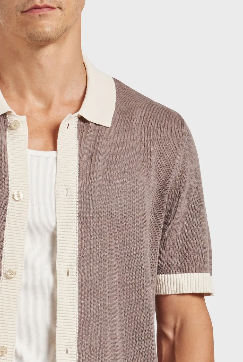 Contrast Rib Trims Knit Shirt