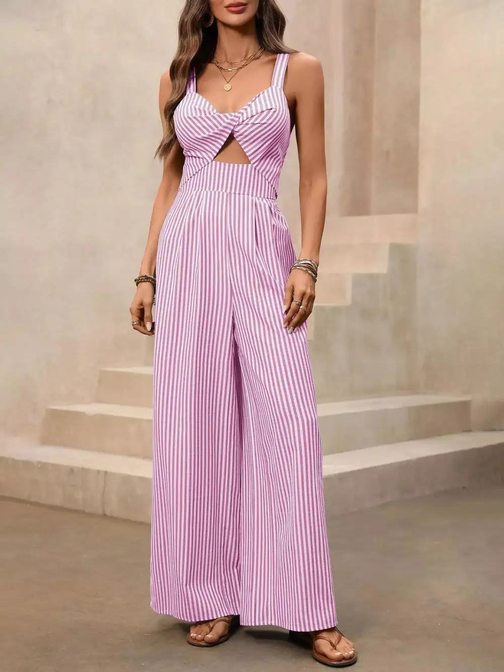 Classic Striped Wide Leg Jumpsuit