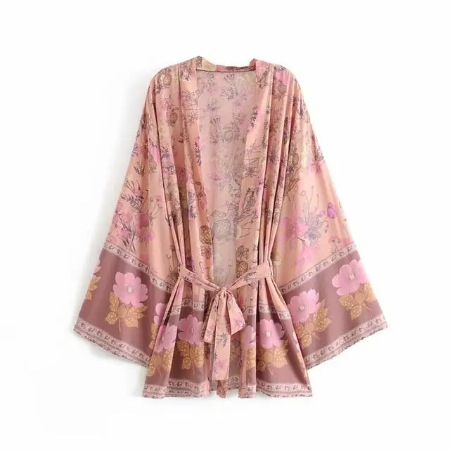 Floral Print Bat Sleeve Kimono Dress