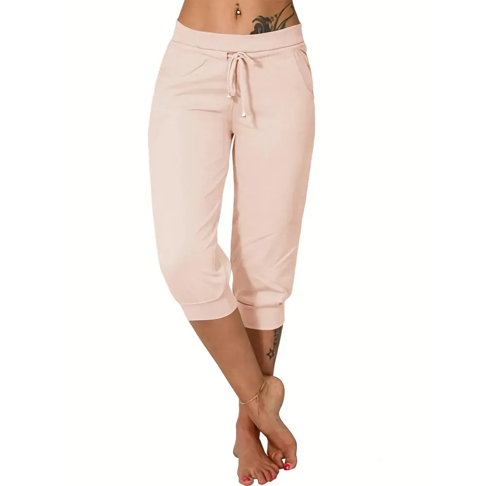🔥Women's drawstring waist plain capri pants