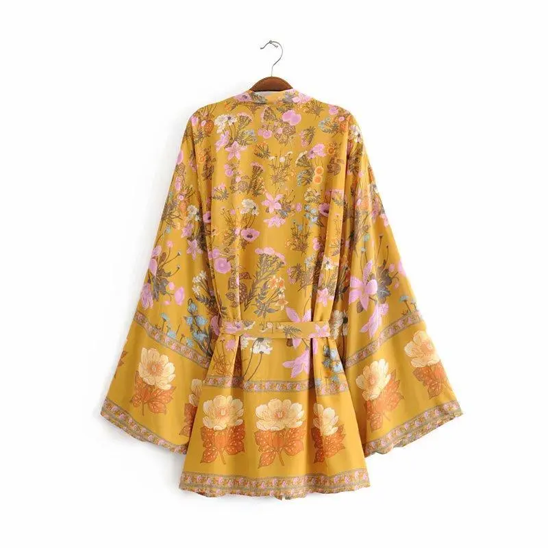 Floral Print Bat Sleeve Kimono Dress
