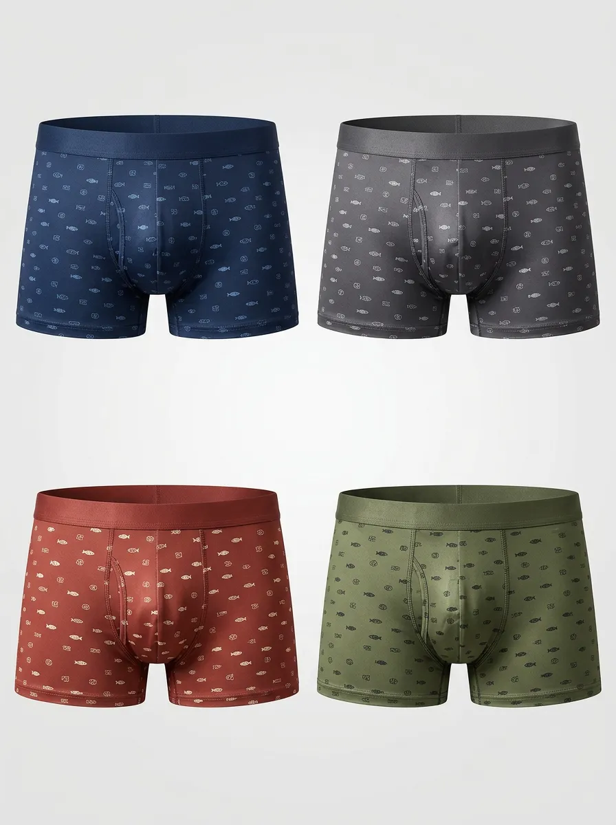 Men's Multicolor Patterned Muted Tone Boxer Briefs 4-Pack