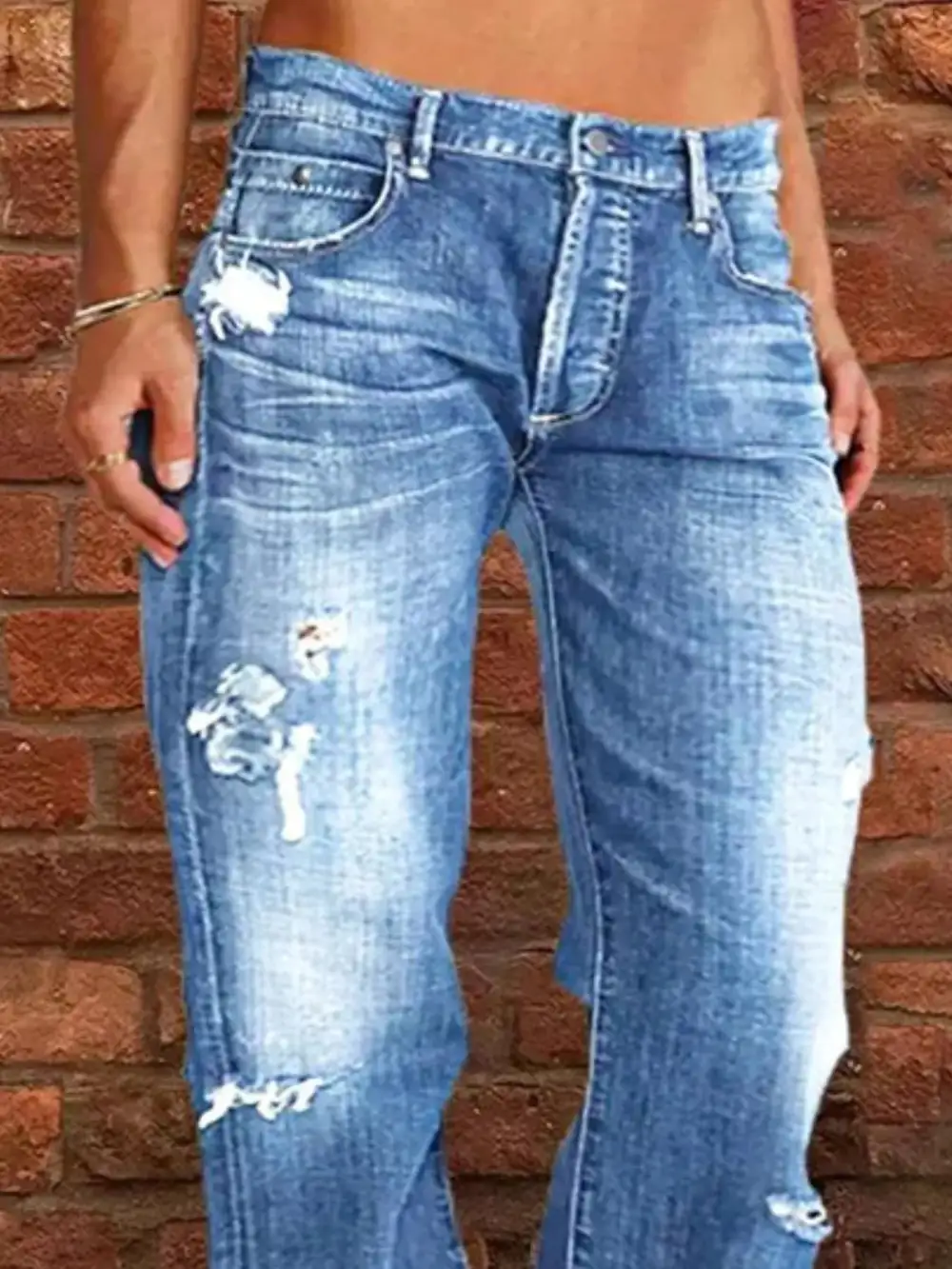 Balanced Raw Hem Distressed Denim Jeans