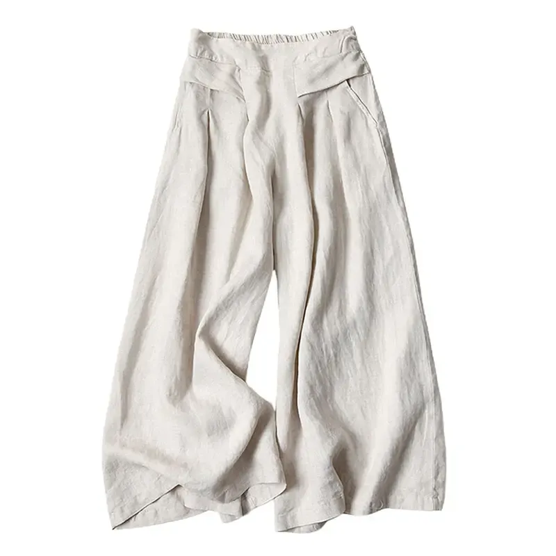Women's Cotton and Linen Seven-Point Wide-Leg Pants
