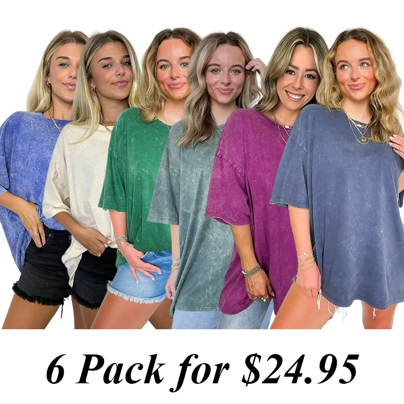 6PACK-Mineral Wash Oversized Top - BACK IN STOCK
