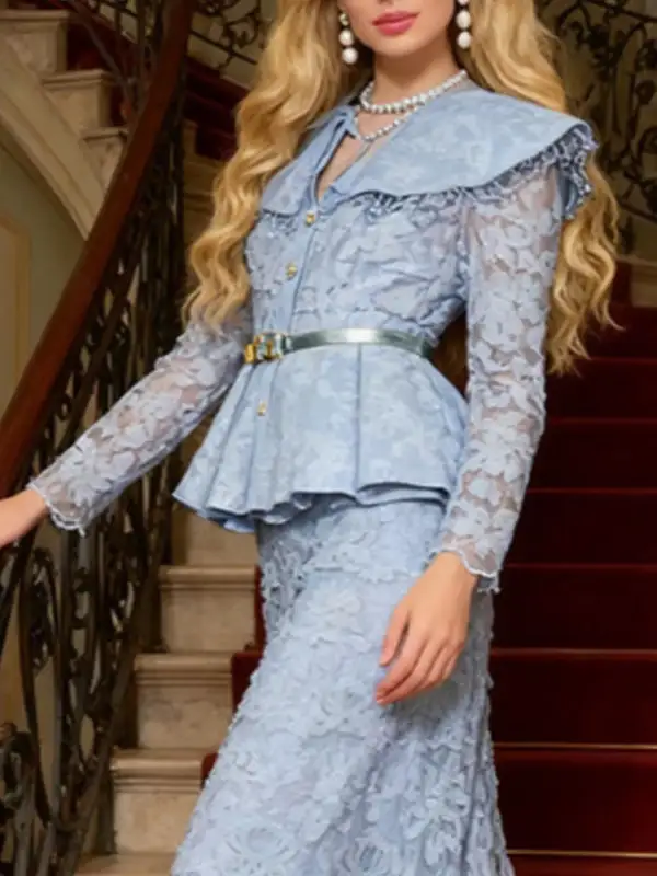 Fitted Button Front Lace Detail Coordinated Set