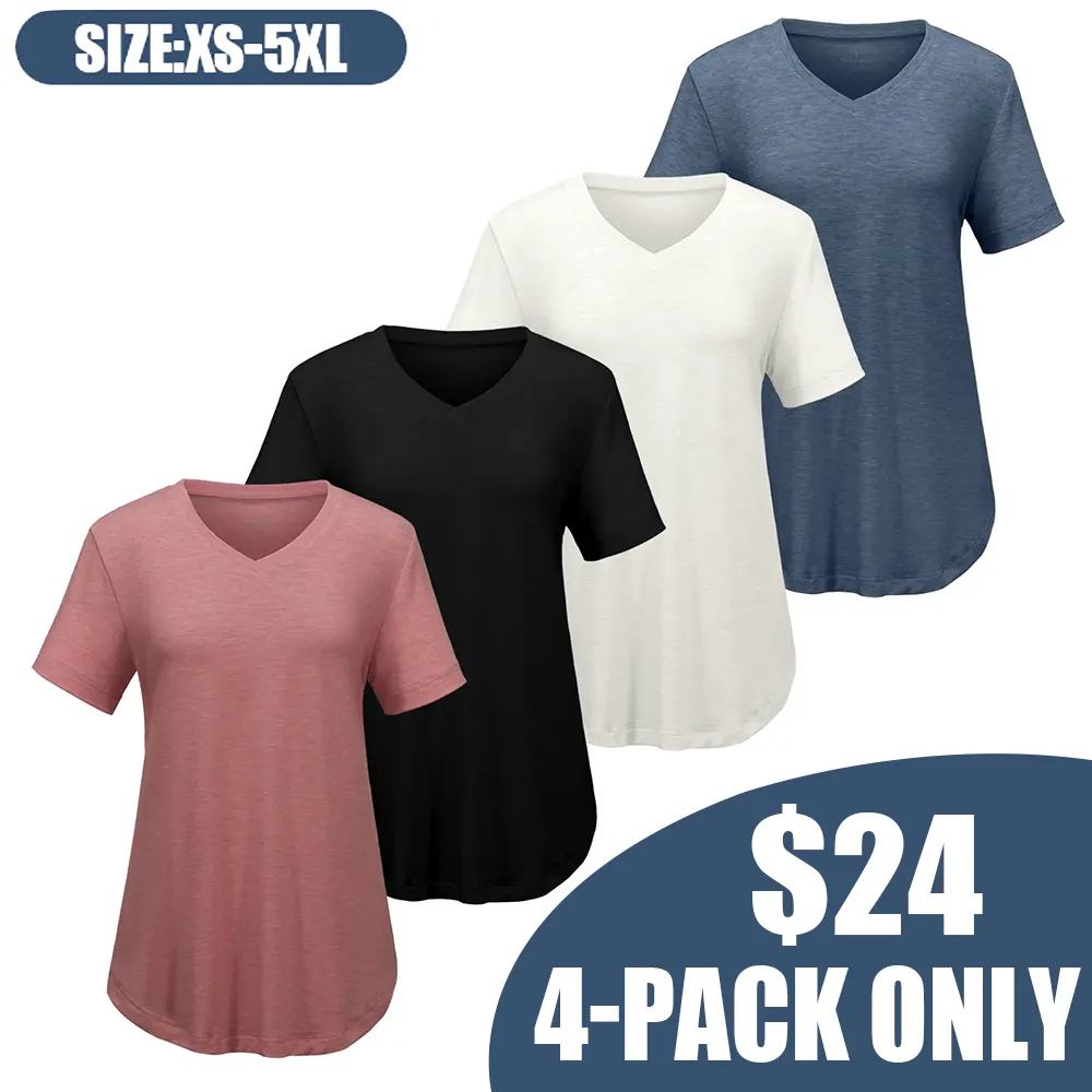 Women'S Casual V-Neck Short-Sleeve T-Shirt - Four-Piece Set
