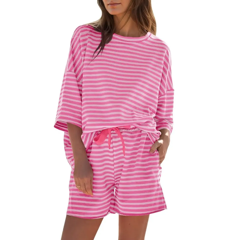 Women's Striped 2 Piece Short Lounge Set