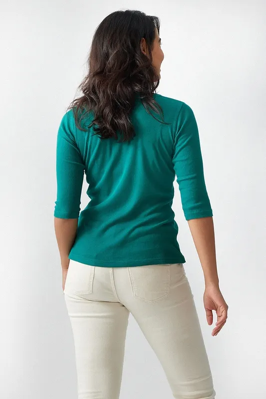 Sea Green Ribbed V-Neck Tee