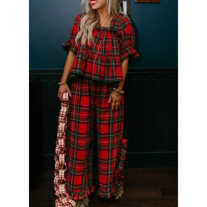 Women Pajama Set,Short Sleeve Square Neck T-shirt with Pants Sleepwear Loungewear