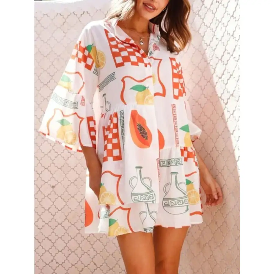Everyday Printed Three-quarter Sleeve Mini Dress