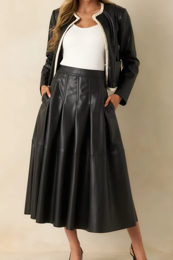 To Perfection Faux Leather Pleated Midi Skirt