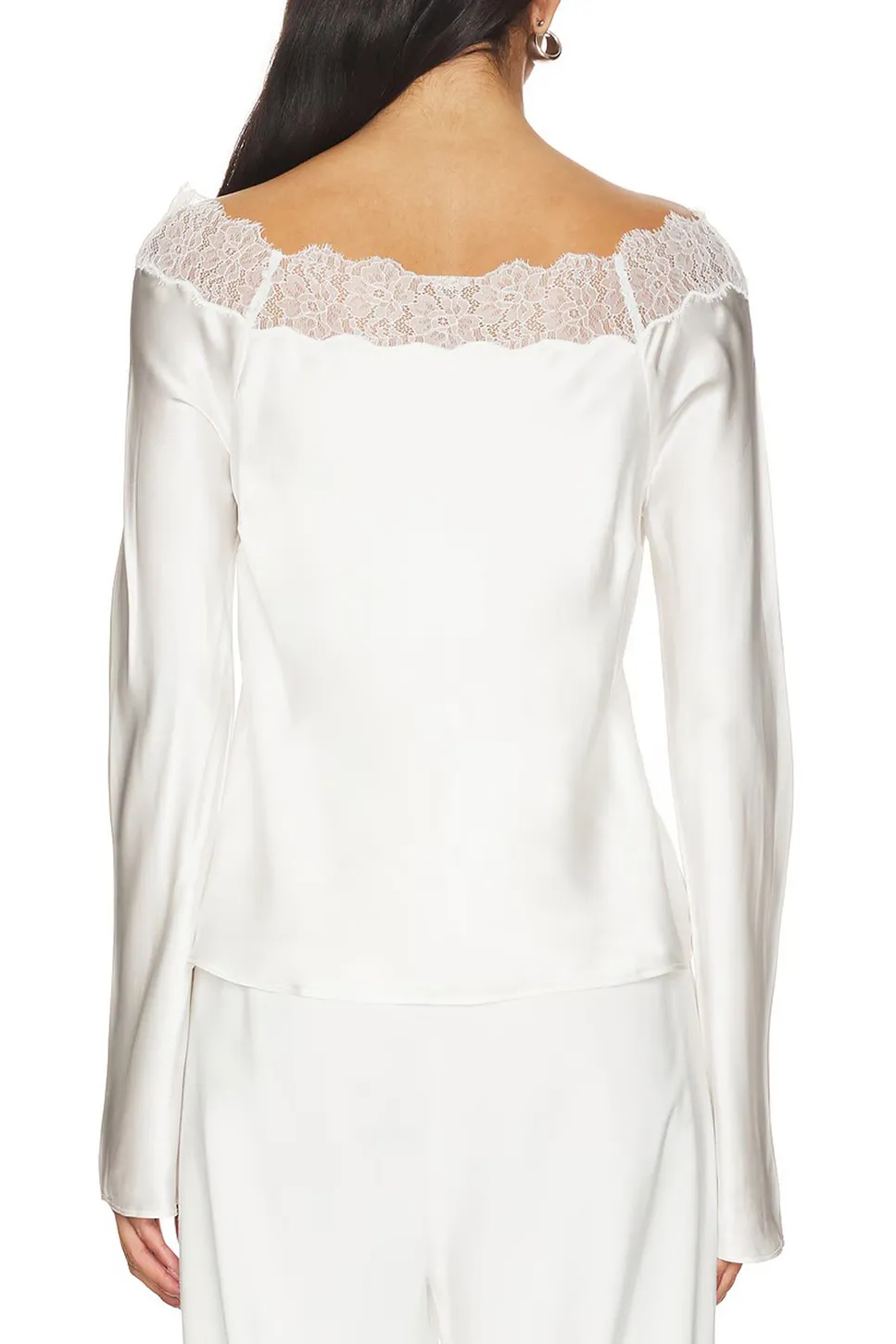 Abstract Print Lace Trimmed Off Shoulder Top