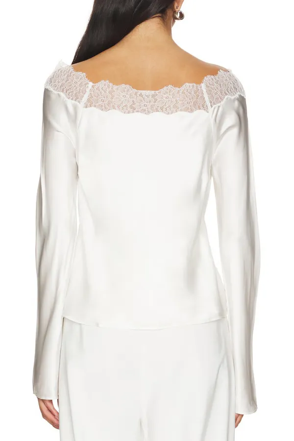 Abstract Print Lace Trimmed Off Shoulder Top