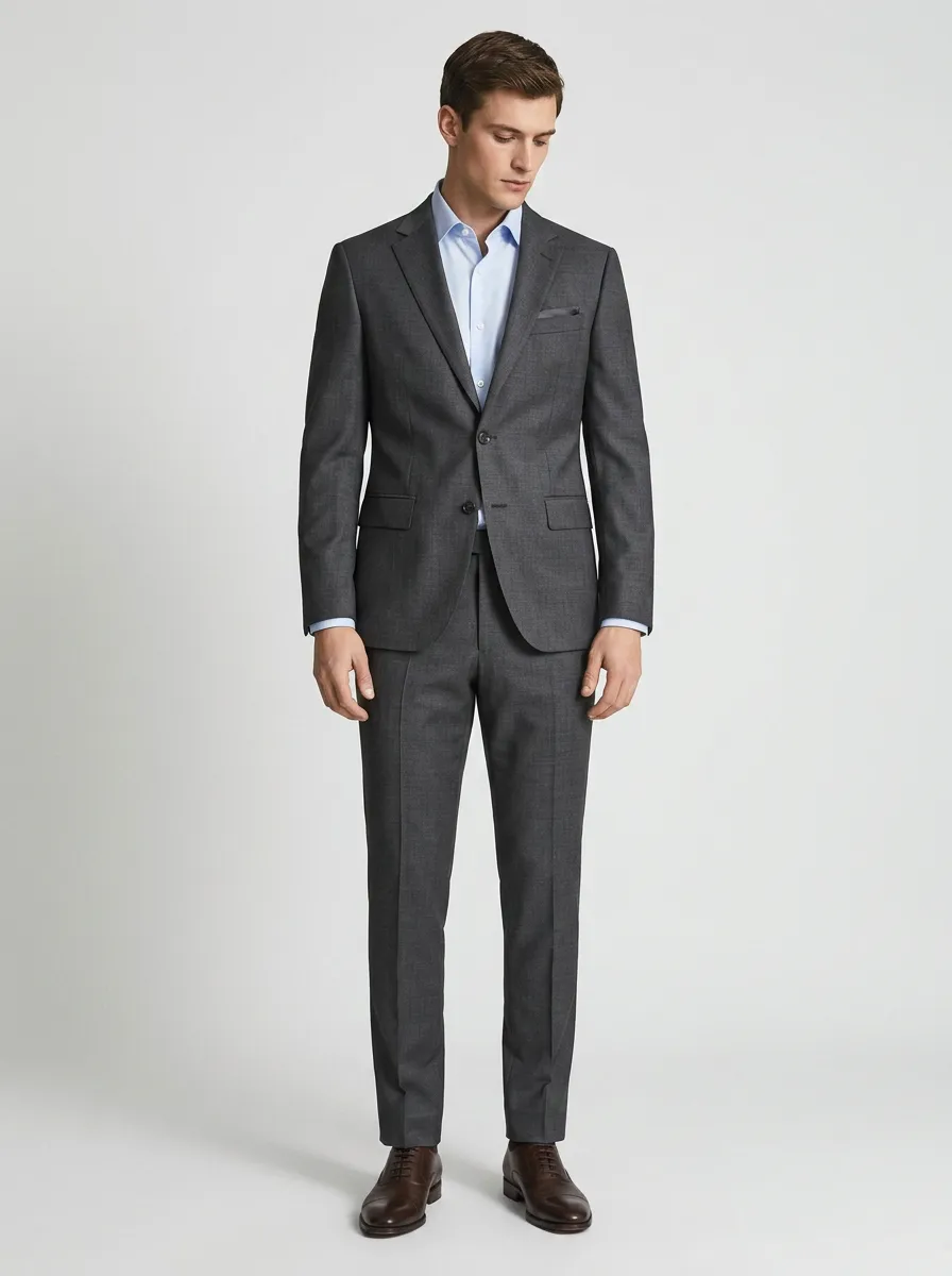 Men's Short Sleeve Business Formal Charcoal Grey Tailored Suit Set