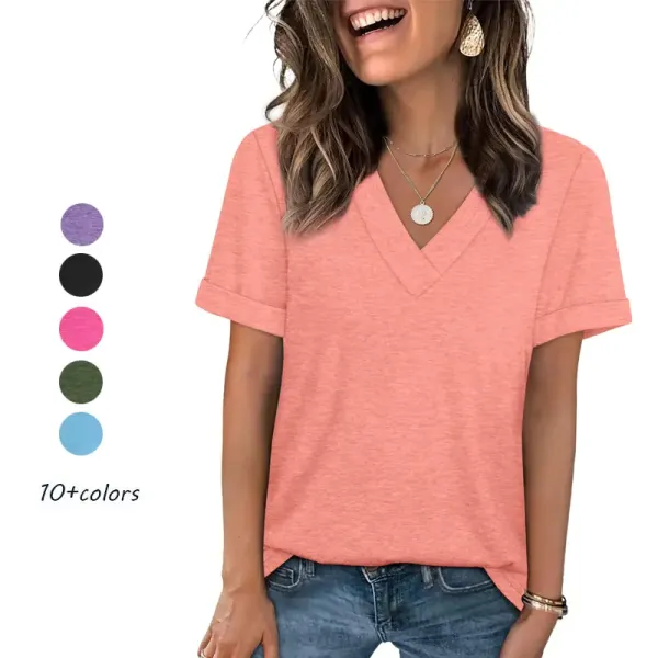 Women's Summer Short-Sleeve Basic Casual V-Neck T-Shirt 2026