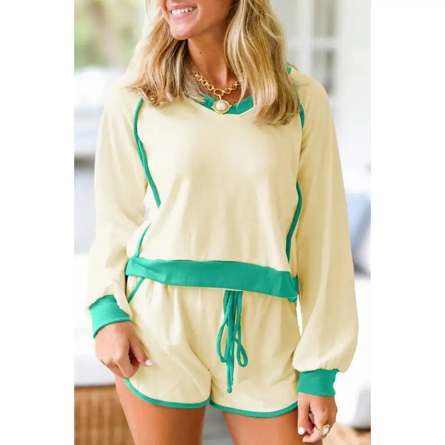 Soft Contrast Round Neck Top and Shorts Set