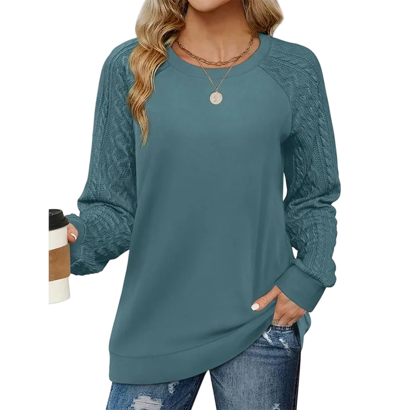 Women's crew neck cable knit sweater with long sleeves