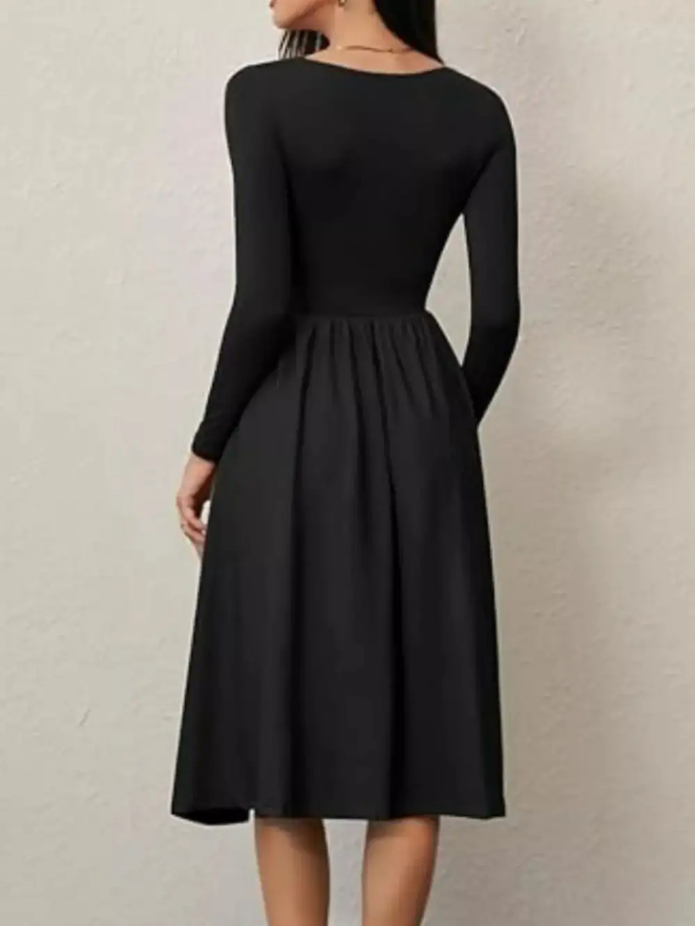 Square Neck Long Sleeve Midi Dress