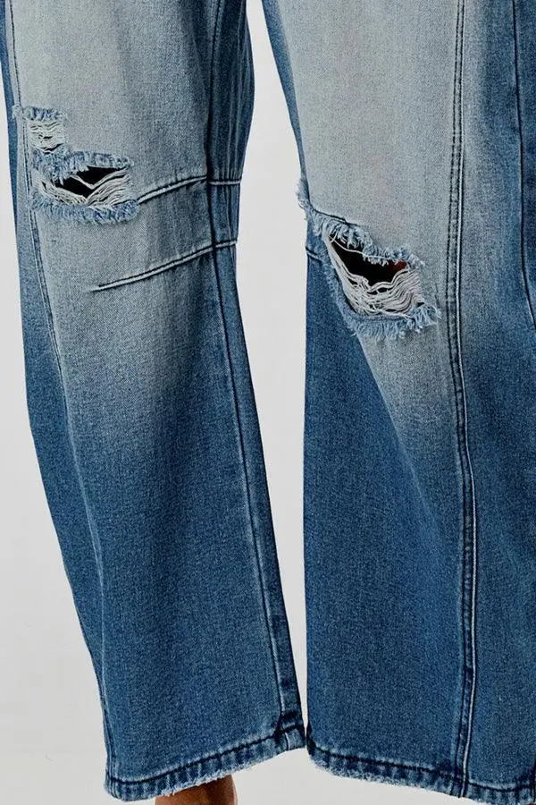 Mid Rise Barrel Denim Pants