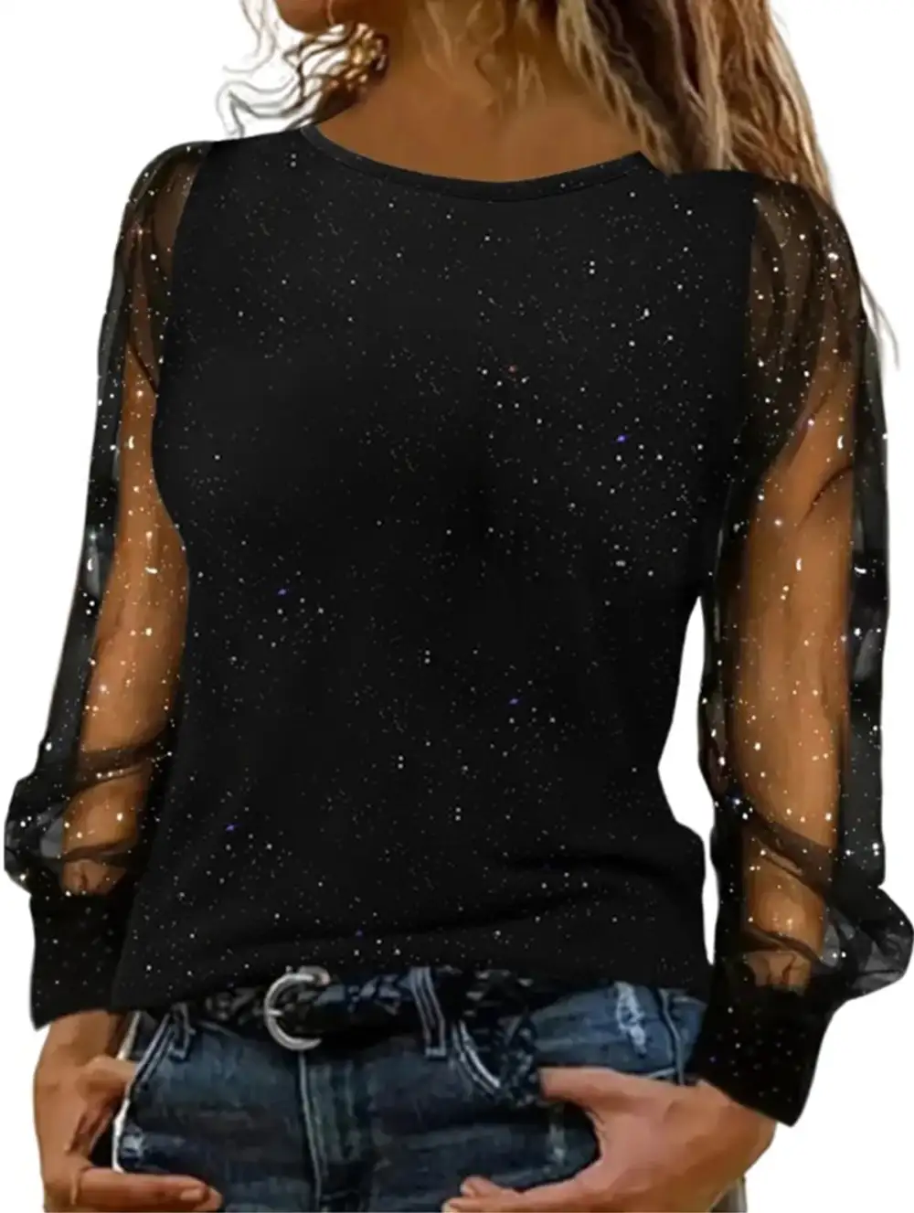 Long-Sleeved Loose Round Neck Loose Tee