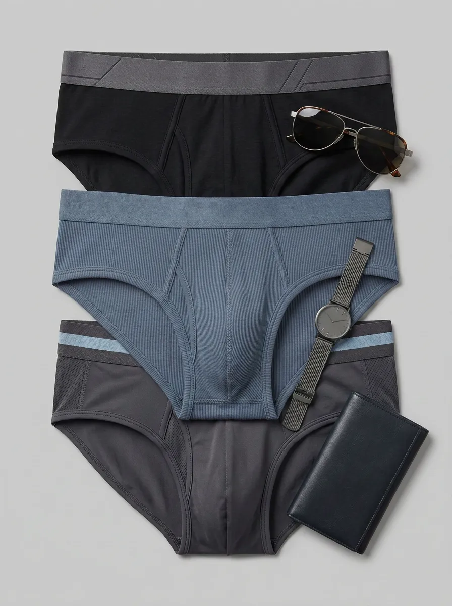 Men's Multi-Color Ribbed Cotton Blend Briefs Underwear Set