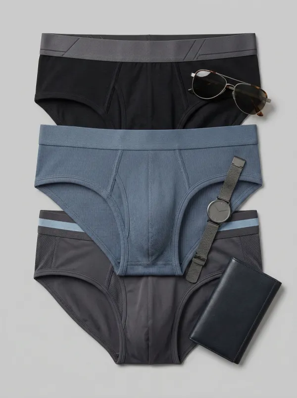 Men's Multi-Color Ribbed Cotton Blend Briefs Underwear Set