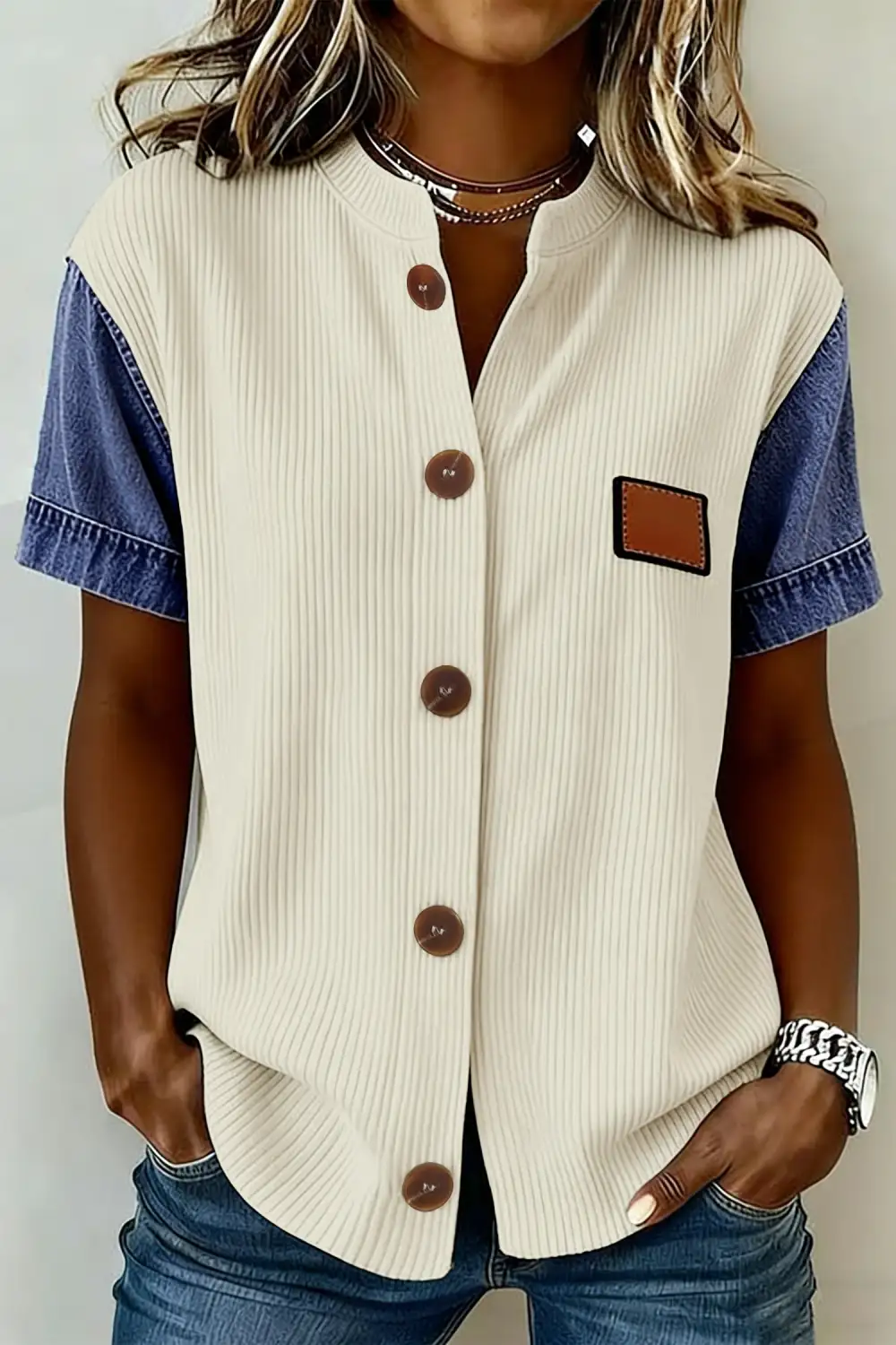 Short Sleeve Patchwork Casual Shirt