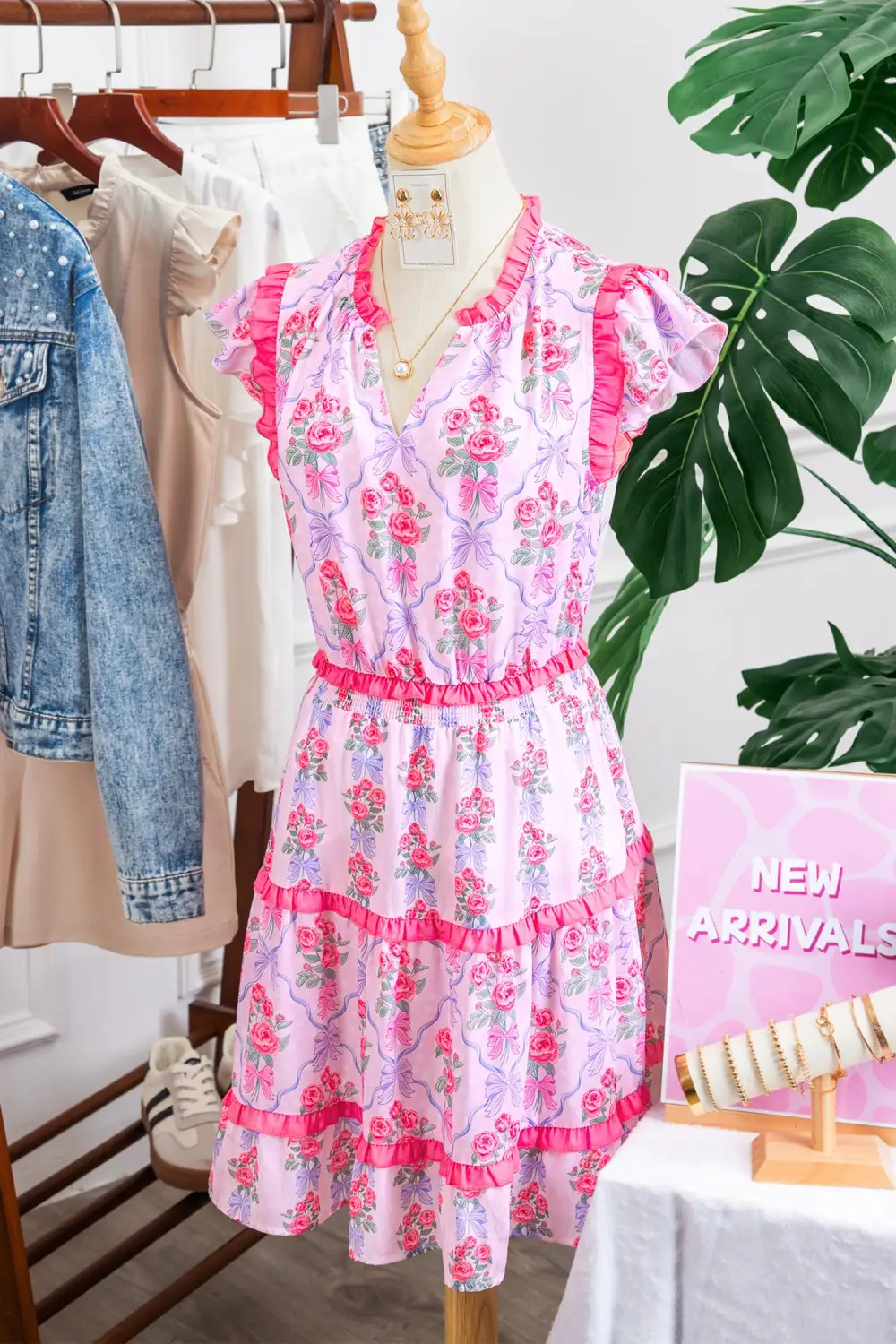 Gathered Detail Floral Ruffle Tiered Dress
