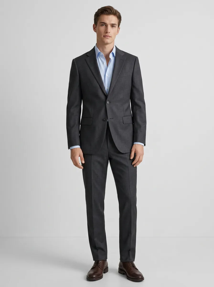 Men's Straight Leg Business Formal Charcoal Grey Solid Tailored Suit Set