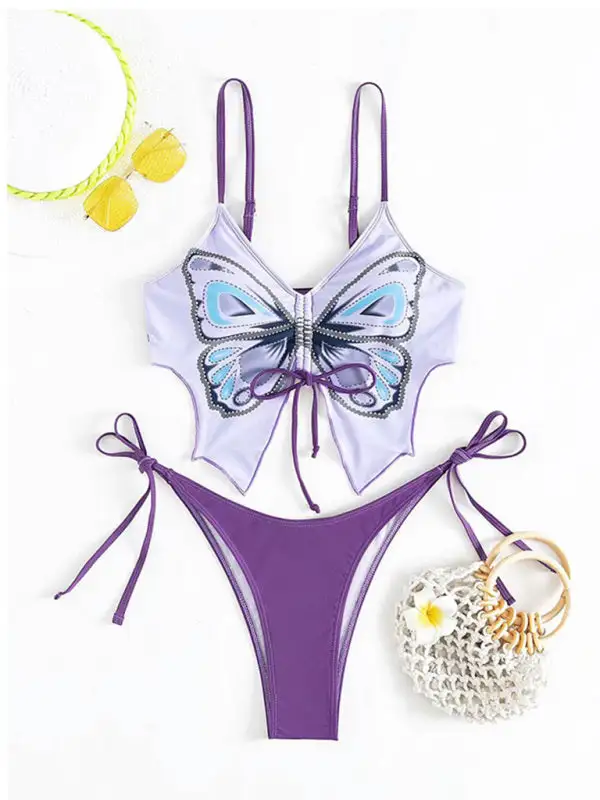 Butterfly Print Coordinated Bikini Swim Set