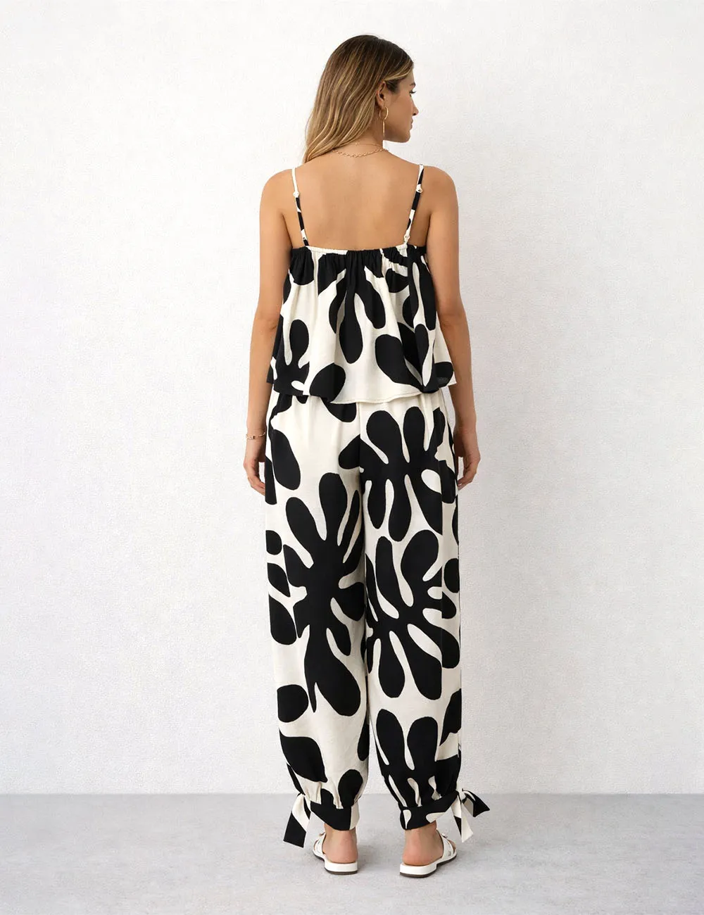 Color Block Drawstring Elastic Waist Loose Pants
