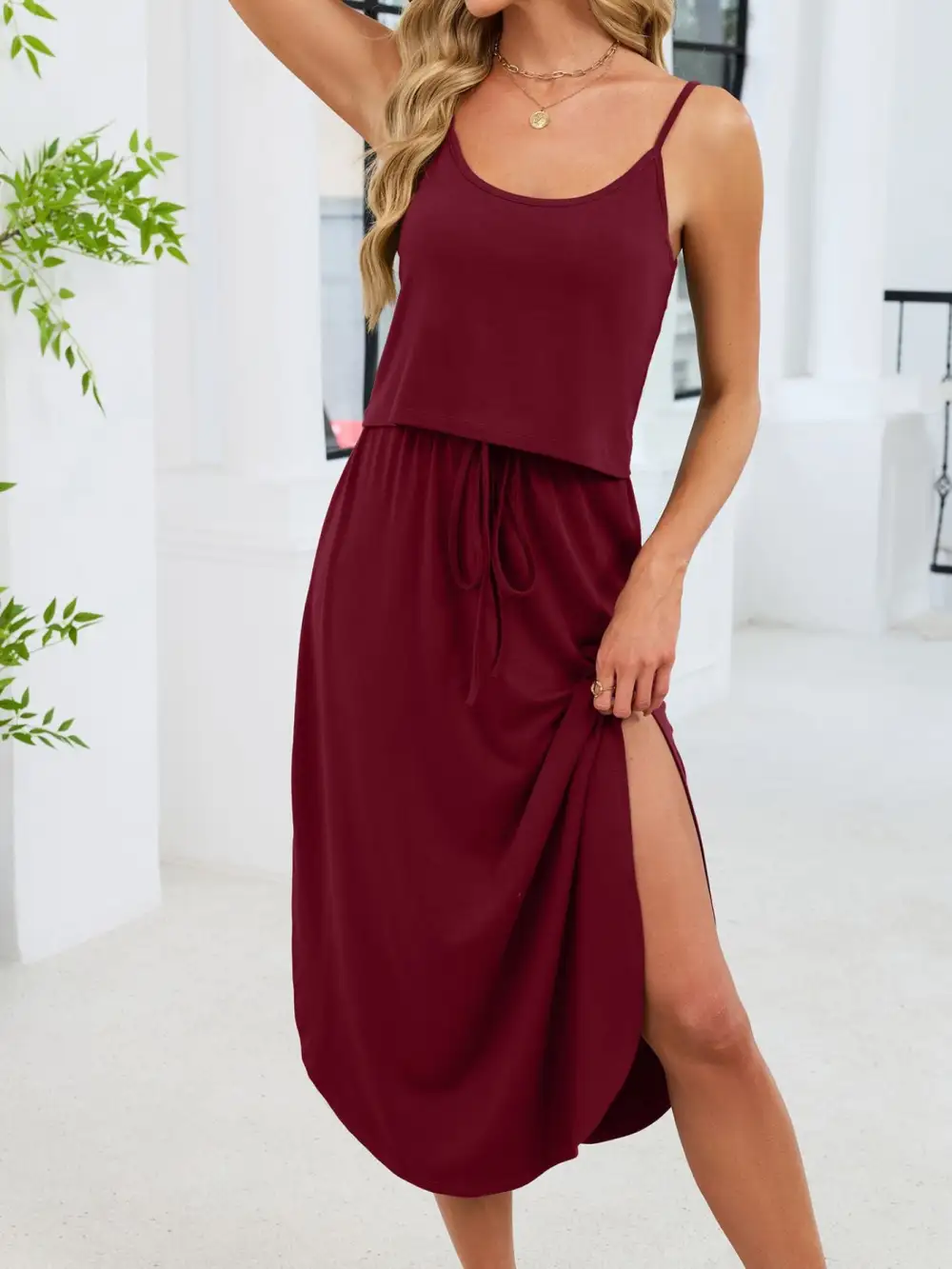 Scoop Neck Drawstring Dress Casual