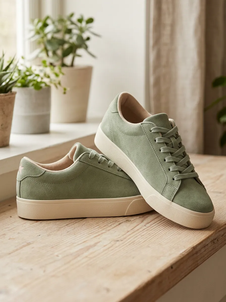 Women's Sage Green Minimalist Star Printed Sneakers