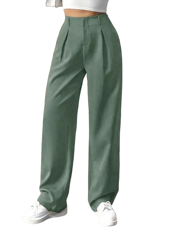 Women's Solid Color Plicated Pocket Wide Leg Pants, Elegant Zipper Fly Trousers for Work Office Business, Ladies Spring & Fall Clothes
