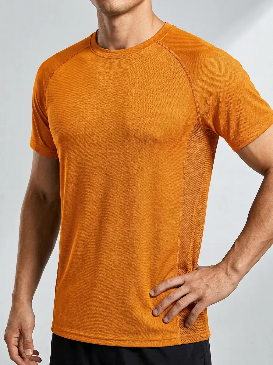 Men's Athletic Fitness Mesh Panel Printed T-Shirt
