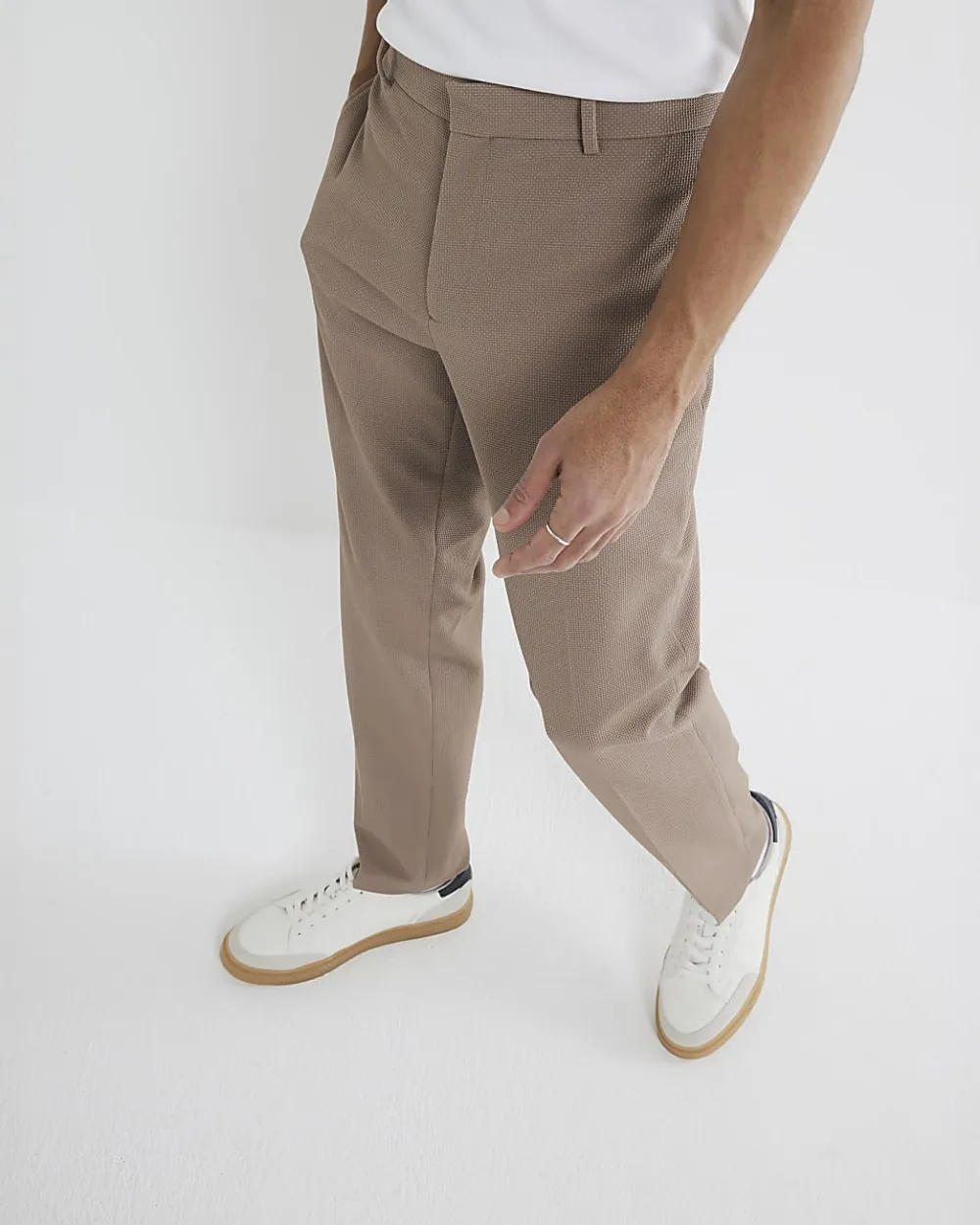 Beige Fashion Casual Side Pocket Men's Trousers