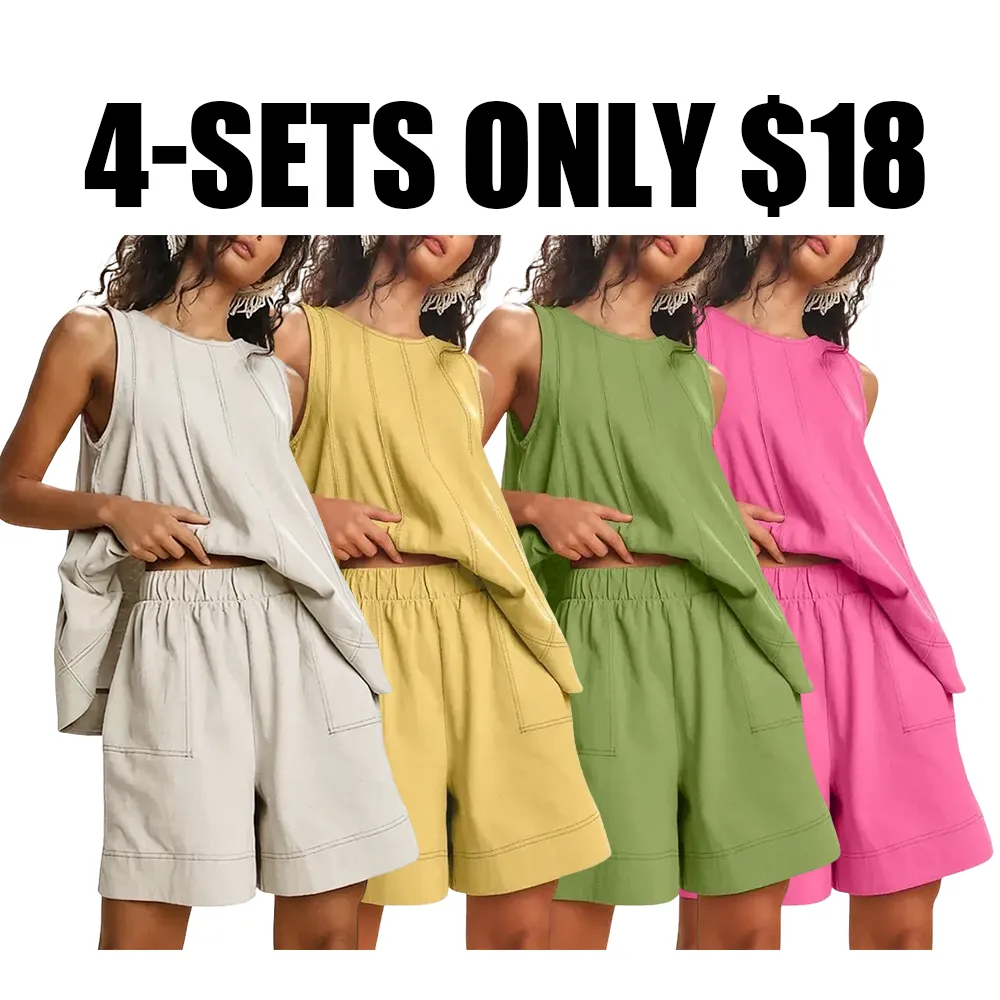 ⏰Hot Sale-Women's Cotton Tank Top & Shorts Set🔥8-Pack - All Colors Included