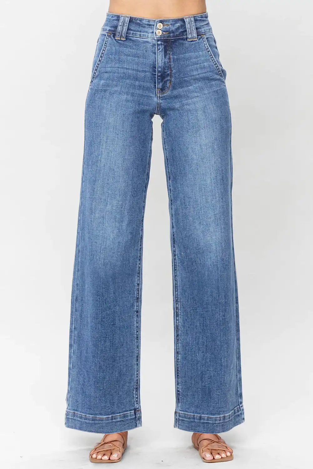 High-Waist Pocketed Stretch Straight Leg Jeans